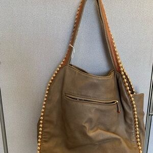 Big Buddha Light Brown Shoulder Bag with Gold Accents